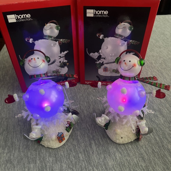 J. C. Penney Jackets & Blazers - JCPenney Home Lighted Color Changing Acrylic Skiing Snowmen Pair Winter Vintage